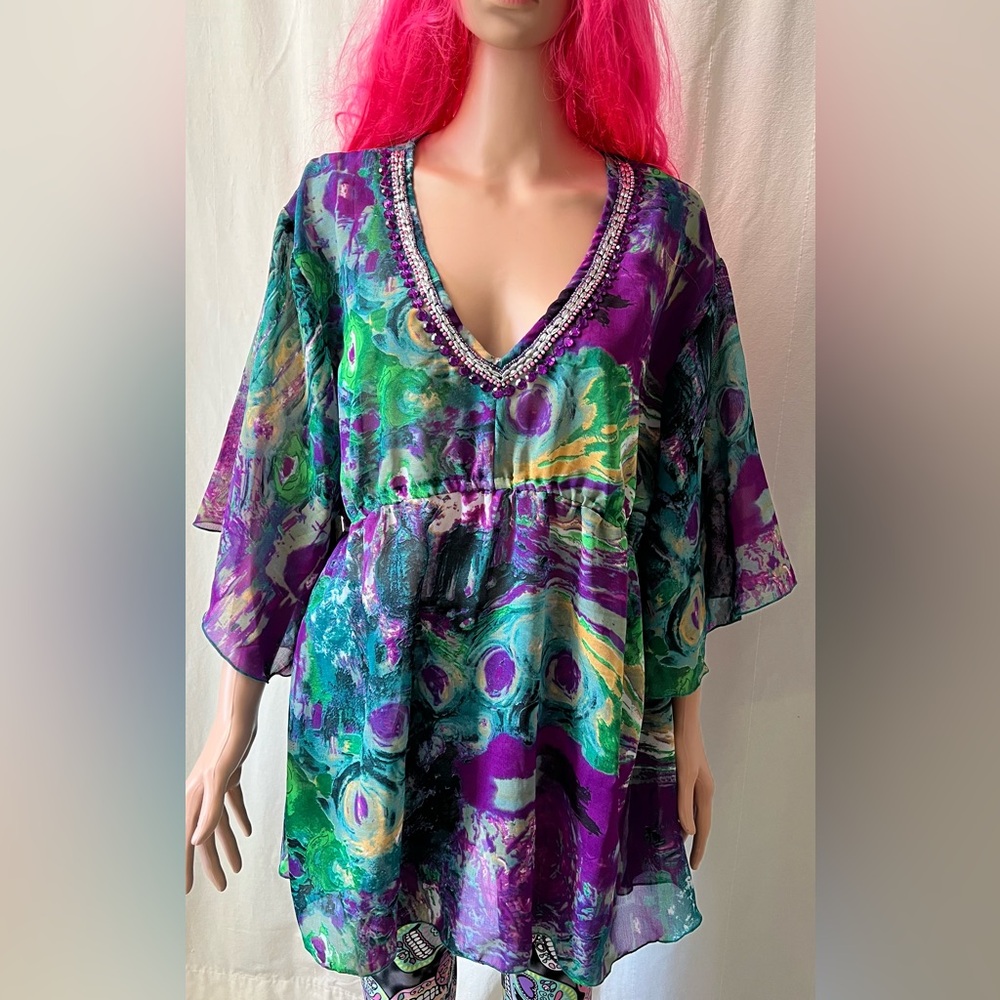 India Boutique Purple and Green Embellished Tunic